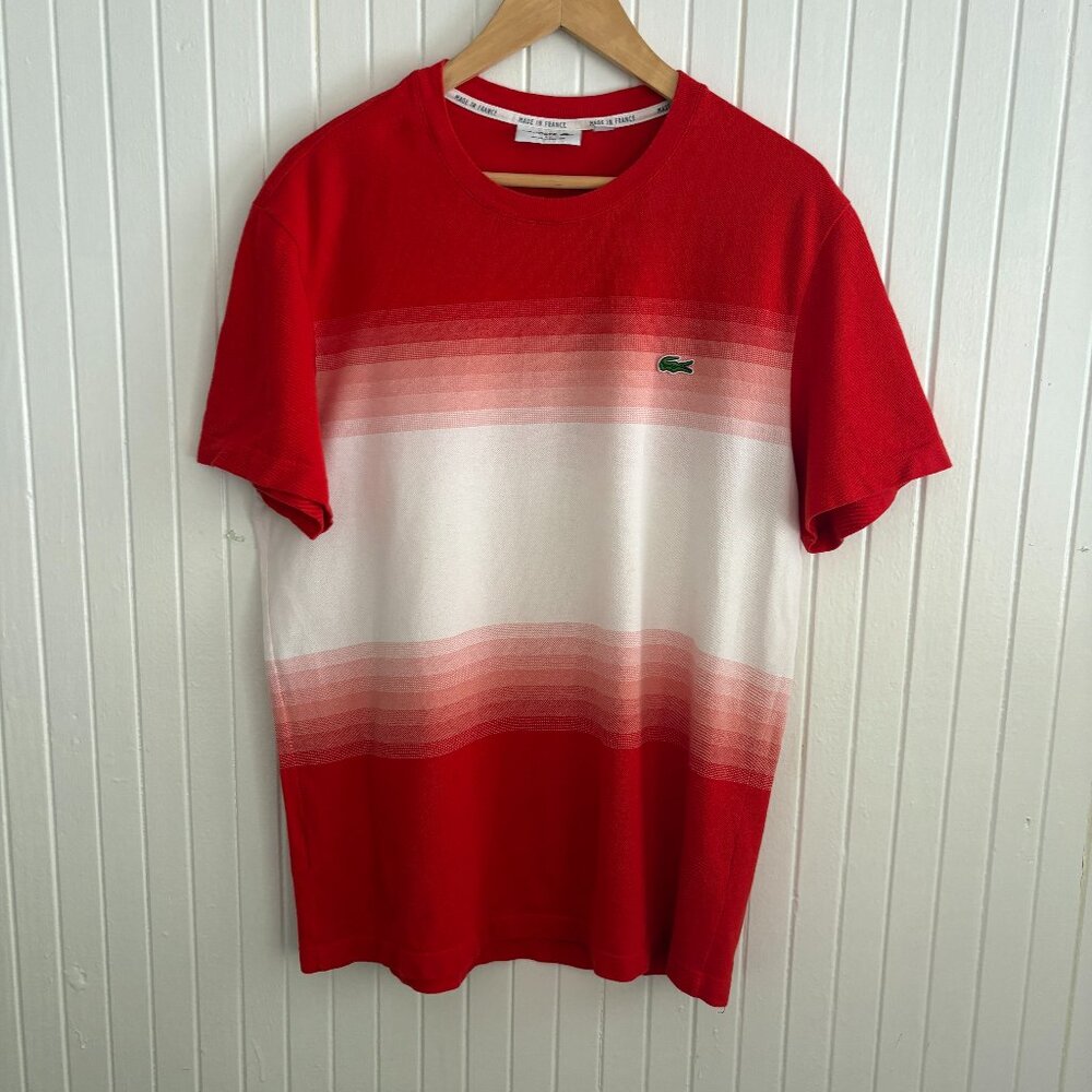 Lacoste Red & White Striped 100% Cotton Crew Neck T-Shirt